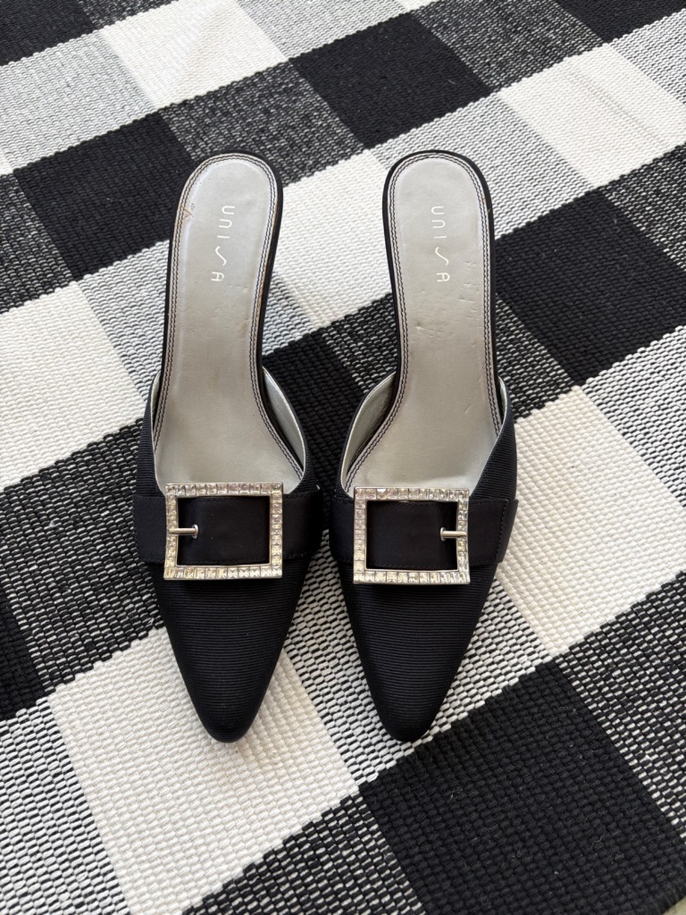 Unisa Black Pointed Mule with Rhinestone Buckle